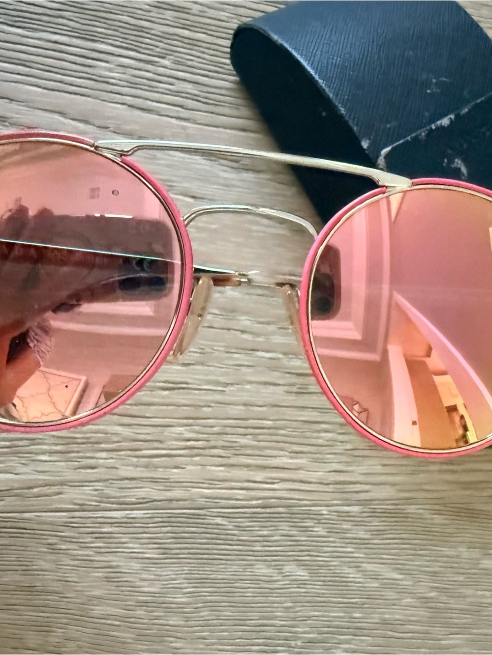 Prada Round Gold Frame Sunglasses with Pink Mirrored Lenses